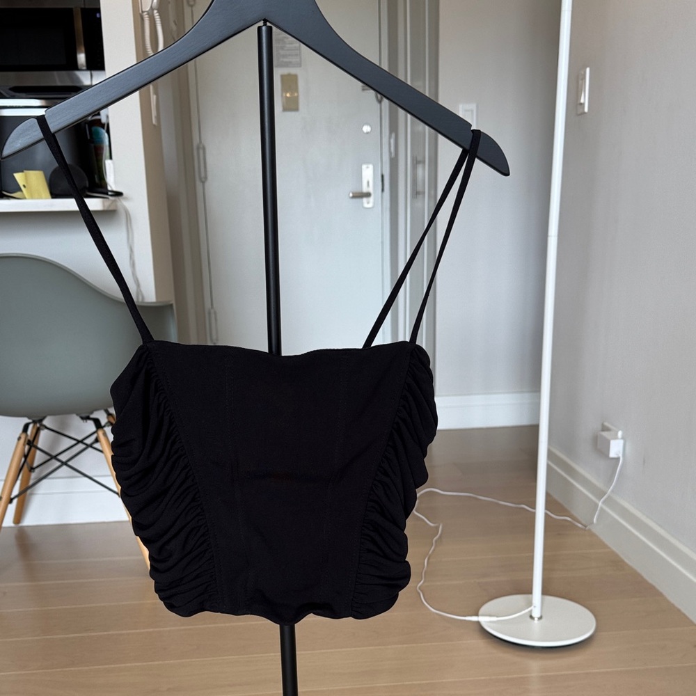 Zara Black Ruched Corset Strap Top